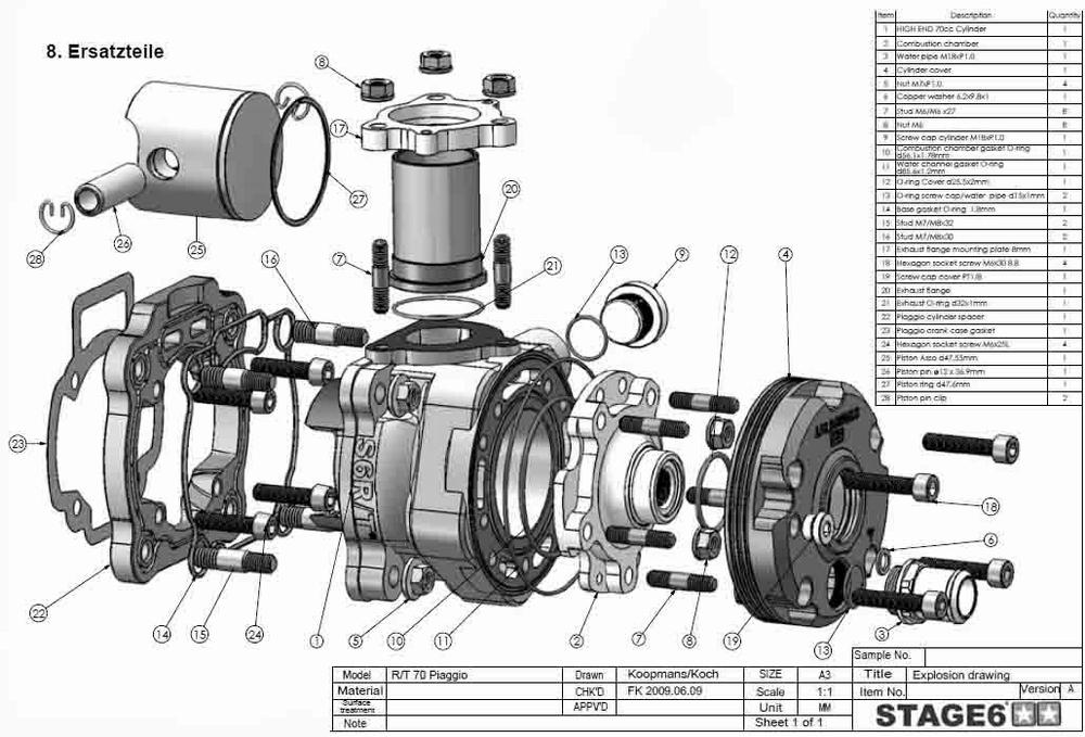 Stage6 Cylinderkit (R/T) 70cc - Piaggio